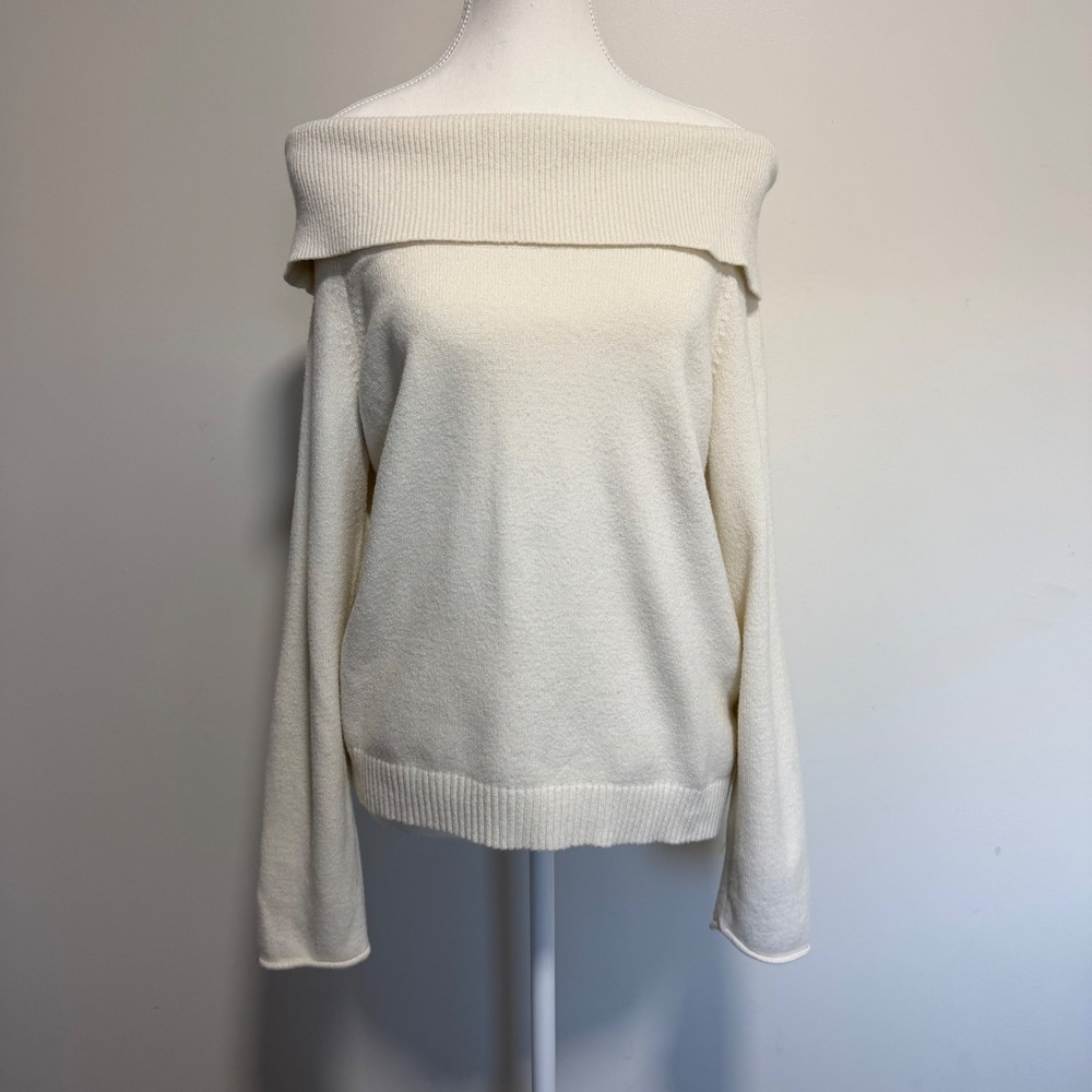 Anthropologie Off The Shoulder Sweater Womens Large Cream Knit Pullover Romantic
